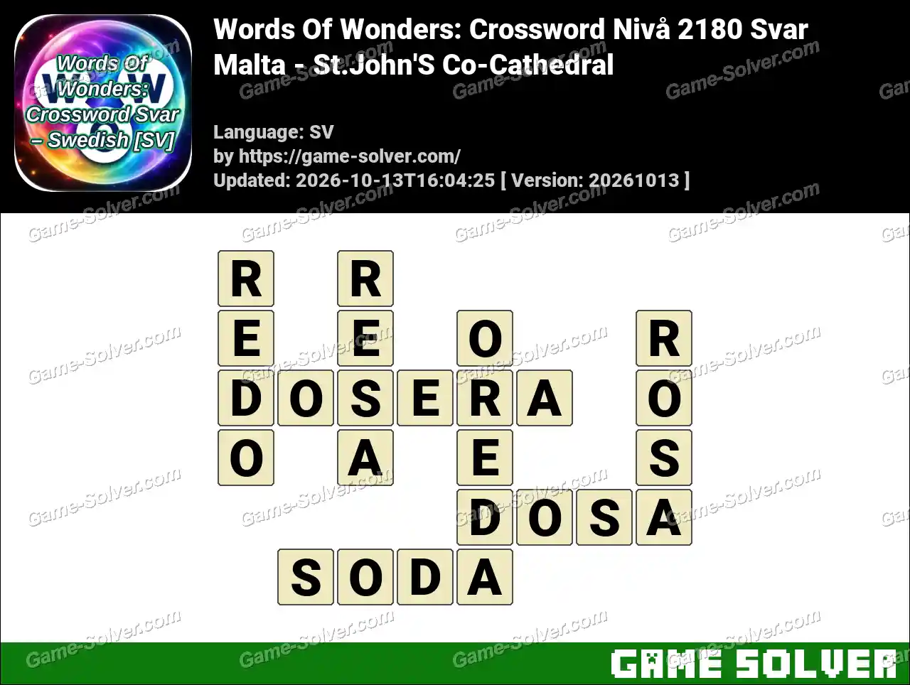 Words Of Wonders: Crossword Nivå 2180 Svar – Malta – St.John’S Co-Cathedral